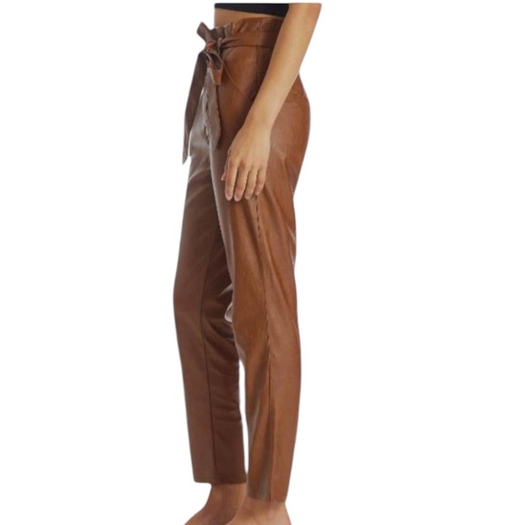 Lucy Paris Faux Leather Paperbag High Waist Ankle Pants Cognac NEW Small - Picture 2 of 7